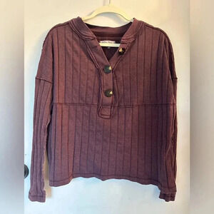 We The Free Womens Purple In the Mix Henley Long Sleeve Top size Xs